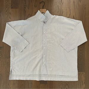 Eskandar Slim A-Line Double Stand Collar Shirt White, Grey, Blue Pinstripe 0 / M